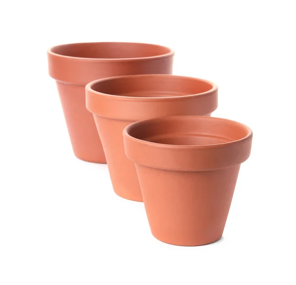 Potes Flores Terracota Elegantes Isolados Branco — Fotografia de Stock