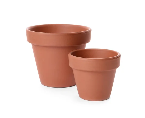 Potes Flores Terracota Elegantes Isolados Branco — Fotografia de Stock