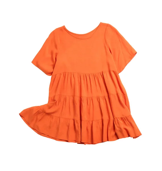 Короткое Оранжевое Платье Белом Вид Сверху — стоковое фото