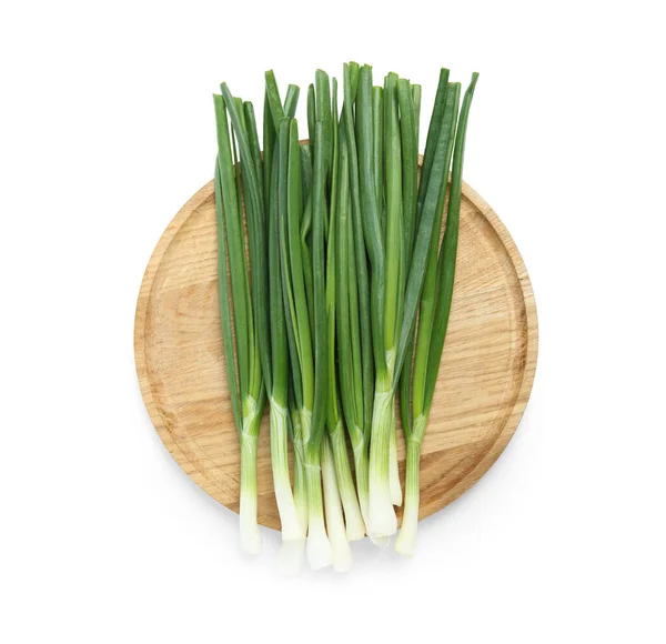 Fresh Green Spring Onions Isolated White Top View — Stock Photo, Image