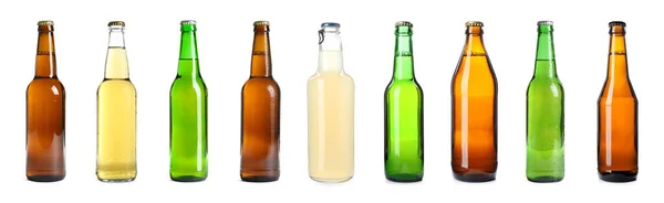 Set Different Bottles Beer White Background Banner Design — Stock Photo, Image