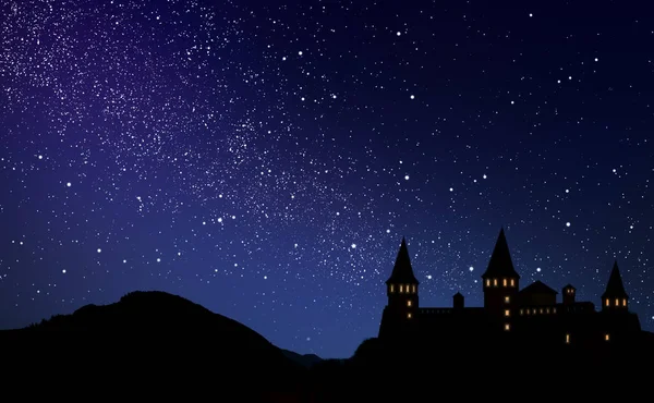 Märchenwelt Prächtige Burg Unter Sternenhimmel Der Nacht — Stockfoto