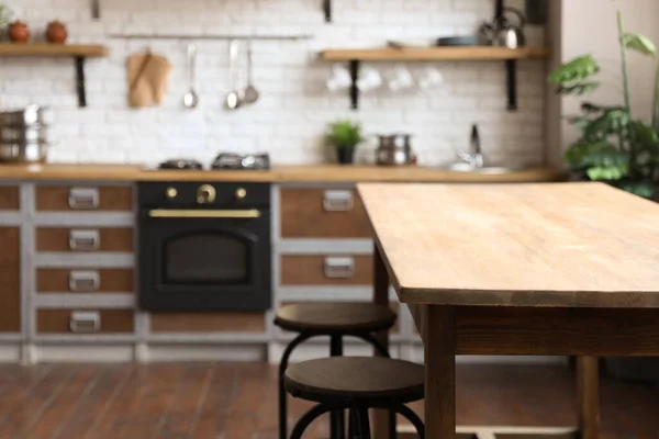 Mesa Madera Vacía Hermosa Cocina Diseño Interiores — Foto de Stock