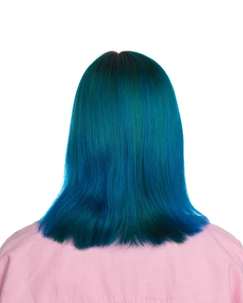 白い背景に明るい染めの髪を持つ女性 バックビュー — ストック写真