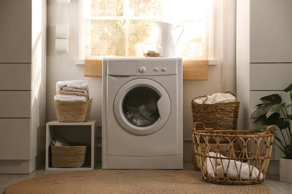 Stylish Room Interior Washing Machine Design Idea — Stock Photo, Image