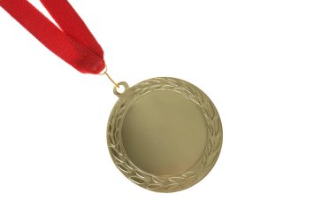 Altın madalya beyaza izole edilmiş. Tasarım için boşluk
