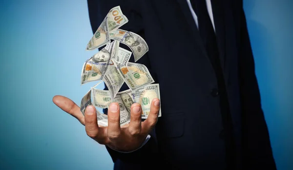 Businessman Cash Money Dark Background Closeup Currency Exchange — Stock Photo, Image