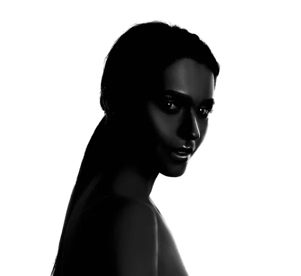 Portret Alb Negru Înaltă Contrast Unei Femei Tinere Frumoase — Fotografie, imagine de stoc