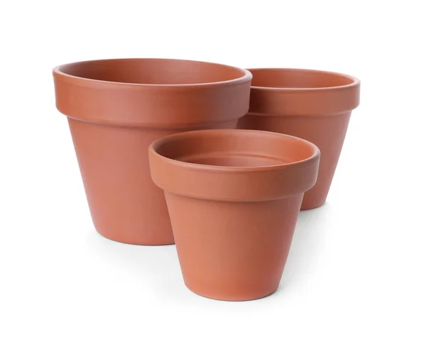 Potes Flores Terracota Elegantes Isolados Branco — Fotografia de Stock