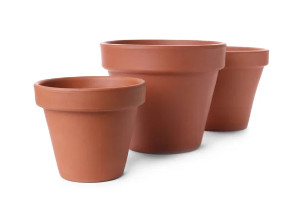 Potes Flores Terracota Elegantes Isolados Branco — Fotografia de Stock