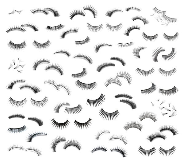Set of false eyelashes on white background