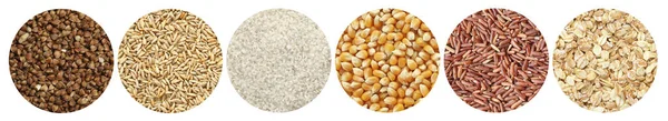 Coleta Diferentes Grãos Cereais Sobre Fundo Branco Design Banner — Fotografia de Stock