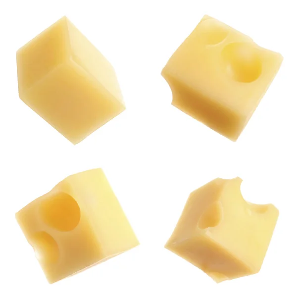 Set Delicious Cheese Cubes White Background — Stock Photo, Image