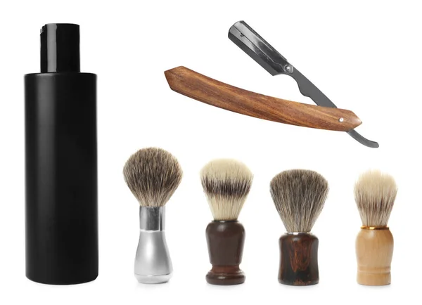 Set Met Scheeraccessoires Voor Mannen Witte Achtergrond — Stockfoto