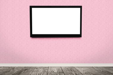 Pembe duvardaki modern televizyon. Tasarım için boşluk