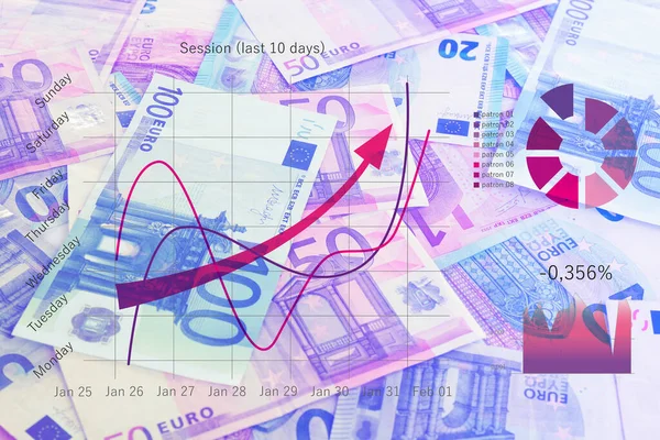 Conceito Negociação Financeira Notas Euro Gráfico Digital — Fotografia de Stock