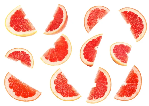 Szaftos Grapefruit Szeletek Fehér Alapon — Stock Fotó