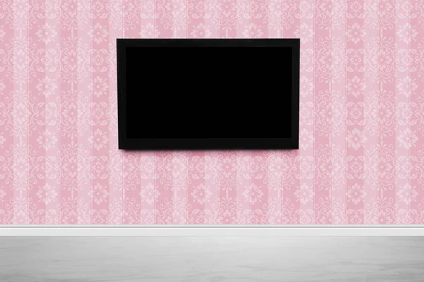 Nowoczesny Telewizor Różowej Ścianie Pokoju Miejsce Projektowania — Zdjęcie stockowe