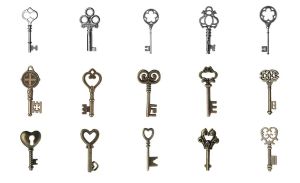 Set Different Ornate Keys White Background — Stock Photo, Image
