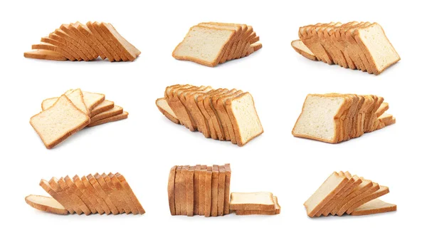 Коллекция Нарезанного Хлеба Белом Фоне Баннерный Дизайн — стоковое фото