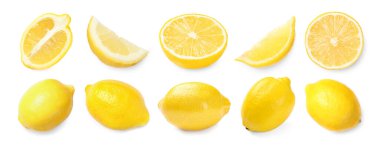 Beyaz arka planda lezzetli limonlar. Pankart tasarımı