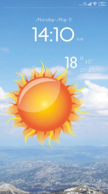 Hava tahmini parçacığı ekranda. Mobil uygulama