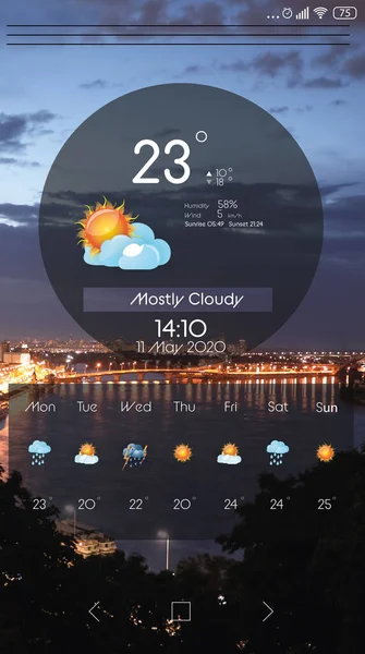Widget Zur Wettervorhersage Auf Dem Bildschirm Mobile Anwendung — Stockfoto