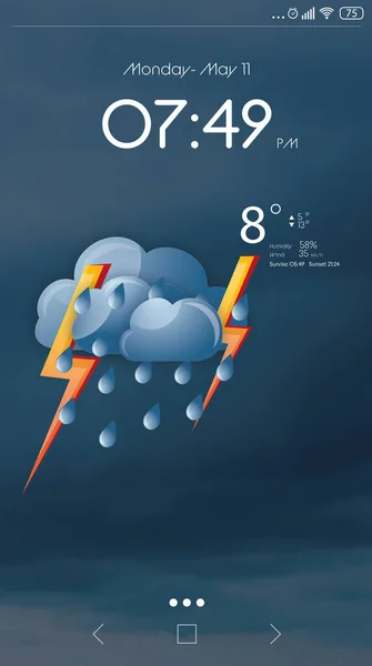 Väderprognos Widget Skärmen Mobilapplikation — Stockfoto