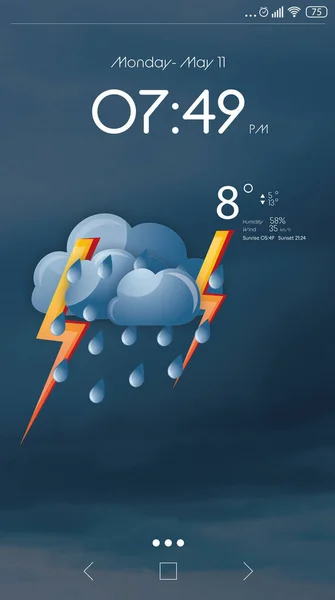 Weather forecast widget on screen. Mobile application