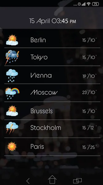 Weather Forecast Widget Screen Mobile Application — Stock Photo, Image