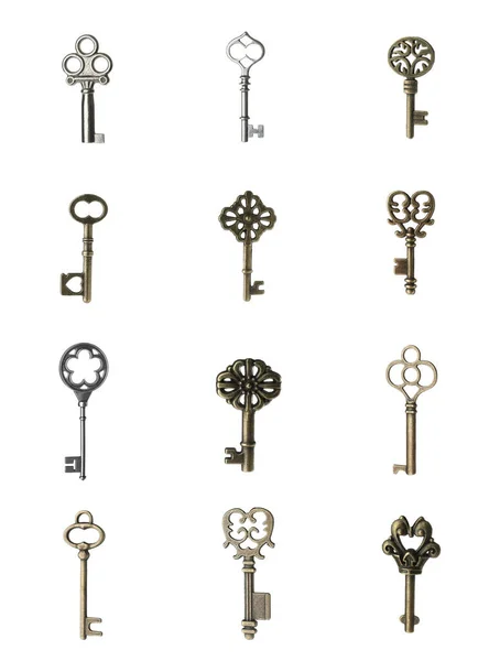 Set Different Ornate Keys White Background — Stock Photo, Image