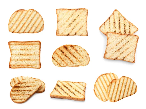 Набір Смажених Шматочків Хліба Білому Тлі — стокове фото