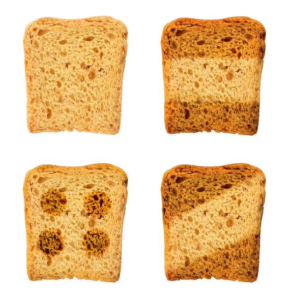 Set Toasted Slices Wheat Bread White Background Top View — Stock Photo, Image
