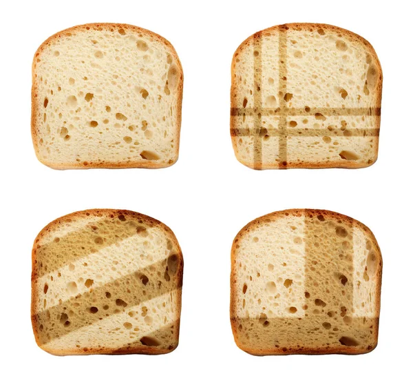 Комплект Поджаренными Ломтиками Пшеничного Хлеба Белом Фоне Вид Сверху — стоковое фото