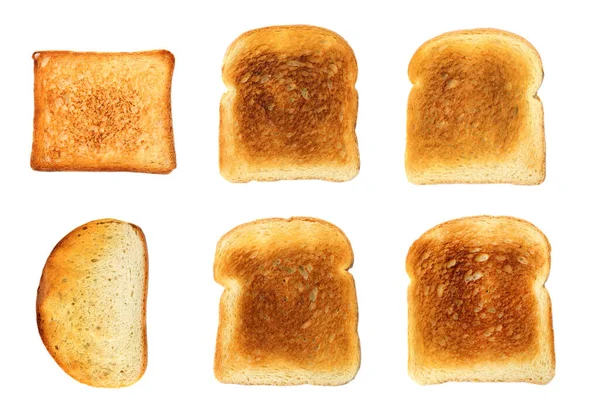 Set Toasted Slices Wheat Bread White Background Top View — Stock Photo, Image