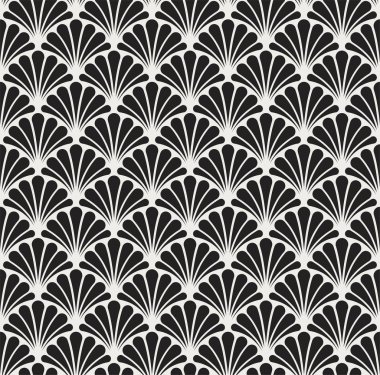 Art Deco Seamless modeli. Geometrik çiçek dekoratif doku. Vektör yaprak şık arka plan. Soyut deniz kabuğu illüstrasyon.