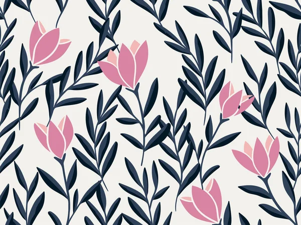 Florale Grafische Vektorillustration Trendiges Nahtloses Muster Mit Handgezeichneten Blumen Moderner — Stockvektor