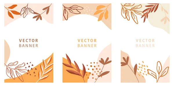 Resumen Floral Vector Historias Modernas Fondo Plantilla Hojas Dibujadas Mano — Vector de stock