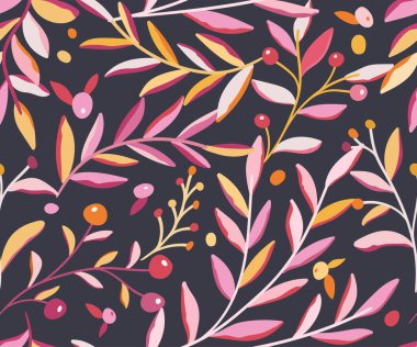 Çiçeksiz vektör deseni. El çizimi çiçek illüstrasyonu. Tekrarlanabilir arkaplan.