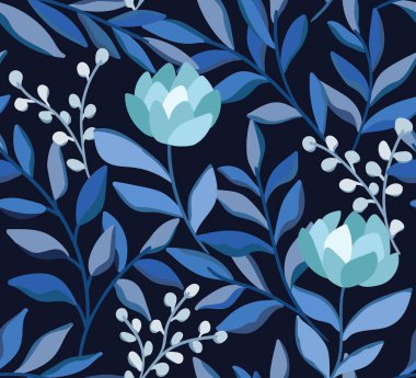 Beyaz arka planda elle çizilmiş çiçeklerle kusursuz desen. Klasik tekrar arkaplanı. Vektör çiçek dokusu.