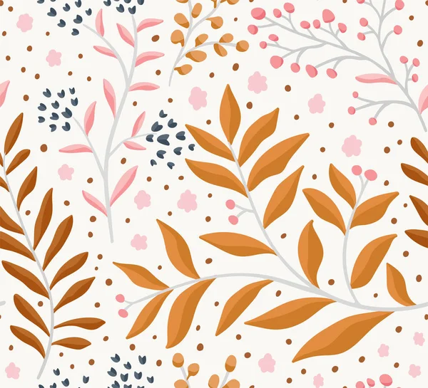 Floral Vector Seamless Pattern Delicate Botanical Wallpaper Repeatable Background Leaves — Stock Vector