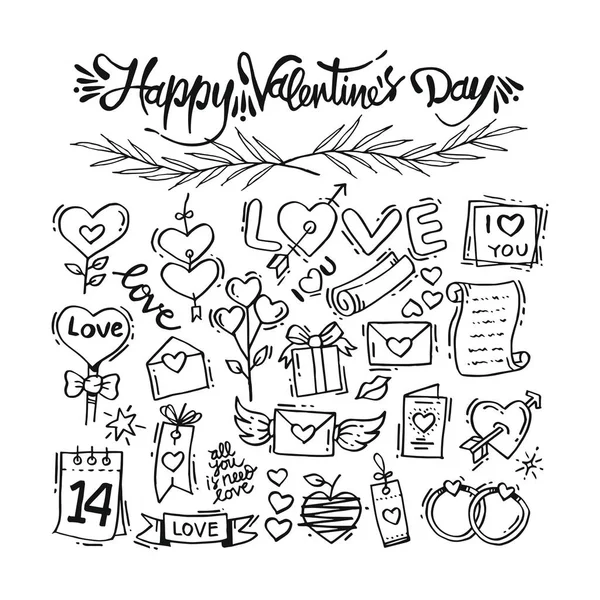 Doodle Amor Dia Dos Namorados Feliz — Vetor de Stock