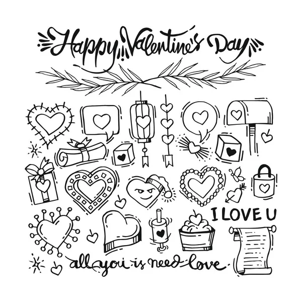 Doodle Feliz Día San Valentín Amor — Vector de stock