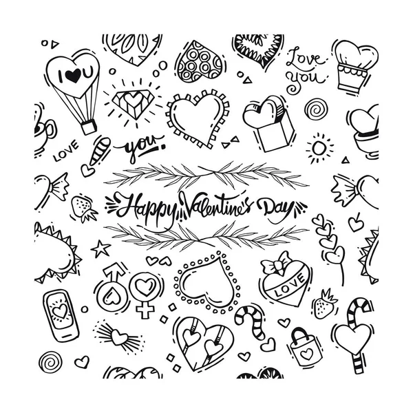 Doodle Szczęśliwy Walentynki Miłość — Wektor stockowy