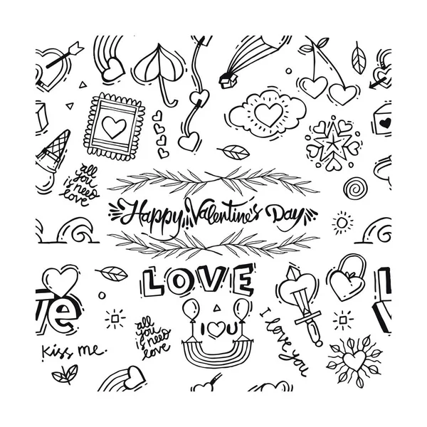Doodle Szczęśliwy Walentynki Miłość — Wektor stockowy
