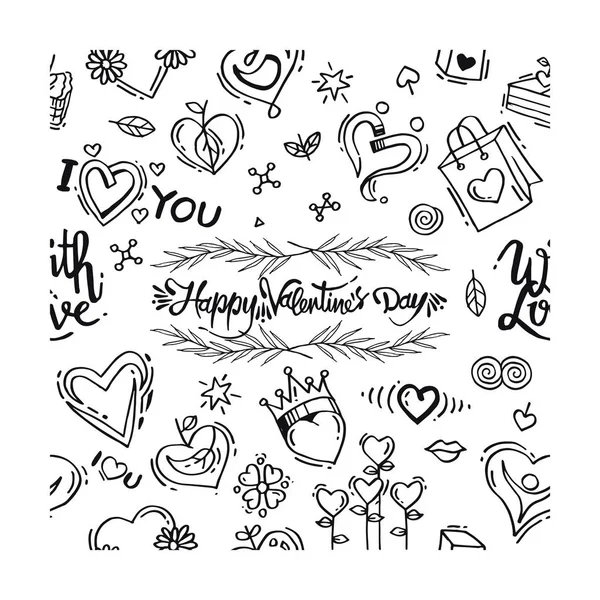 Doodle Feliz Día San Valentín Amor — Vector de stock