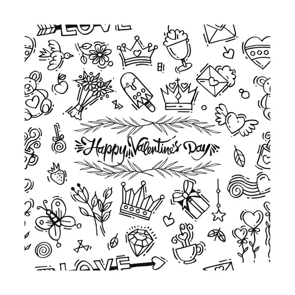 Doodle Happy Valentijnsdag Liefde — Stockvector