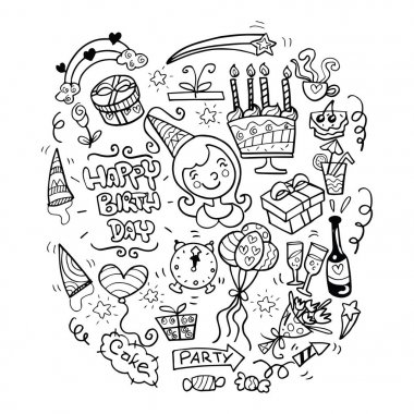 Doğum günü partisi doodle kümesi
