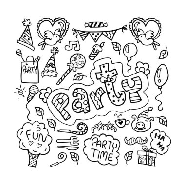 Set of birthdays party doodle clipart