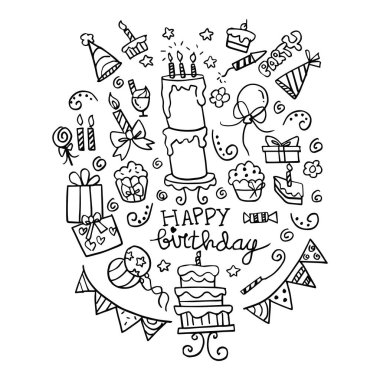 Doğum günü partisi doodle kümesi